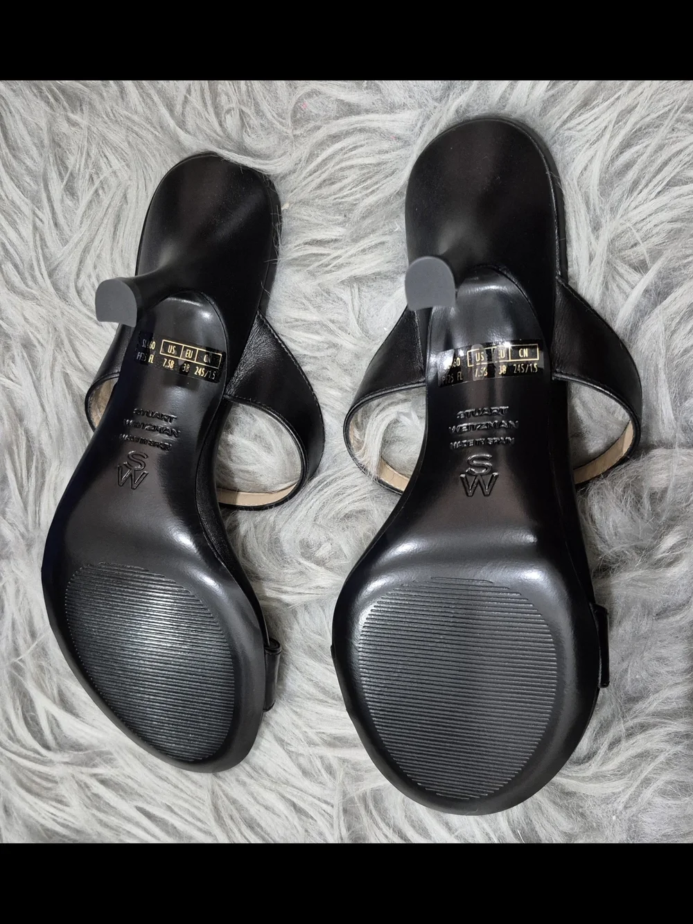 STUART WEITZMAM Nudist Slide 85 Black Suede Strappy High-Heel Sandals Size 7.5B